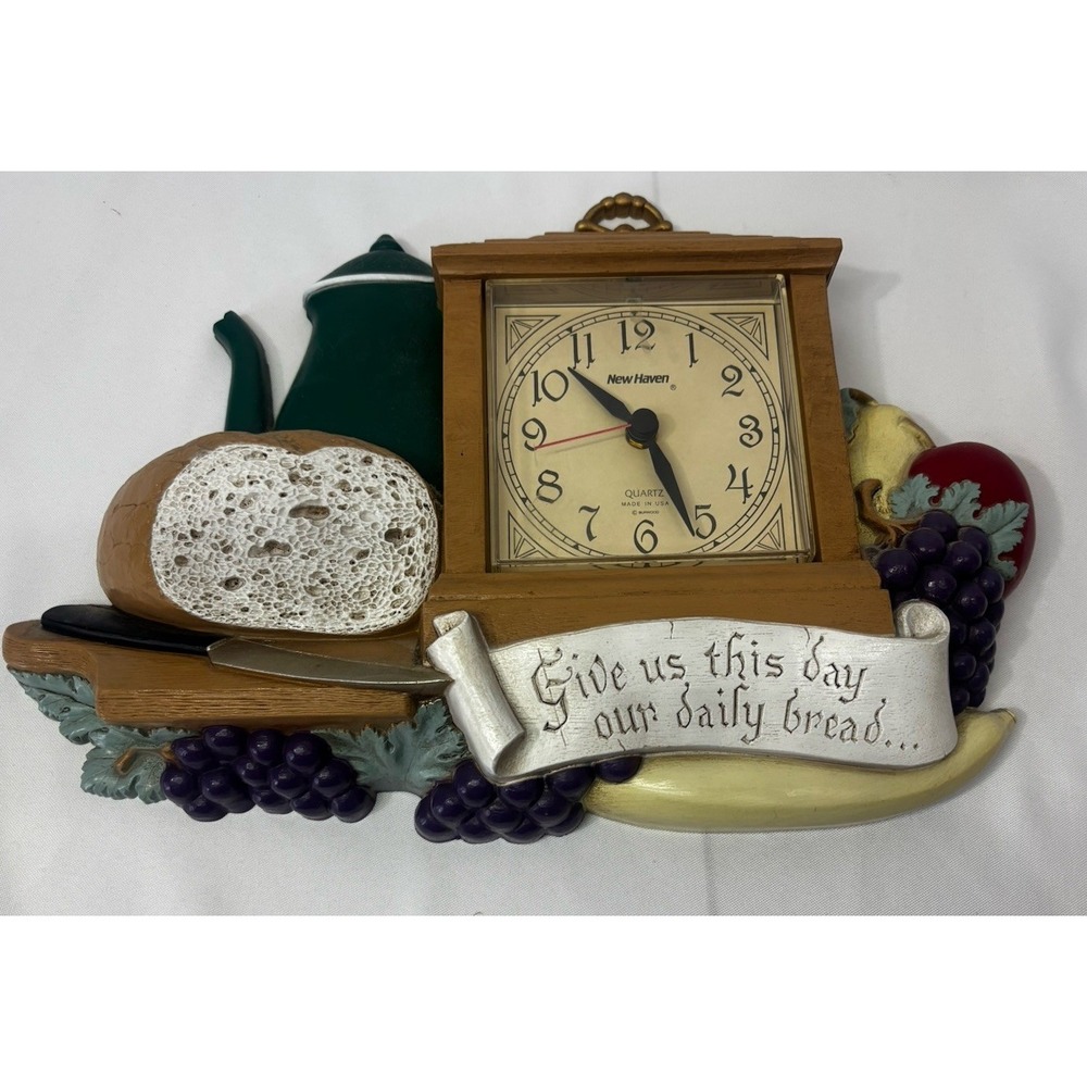 🙏Vintage Wall Clock Give Us This Day Our Daily Bread New Haven Quartz USA 1985
